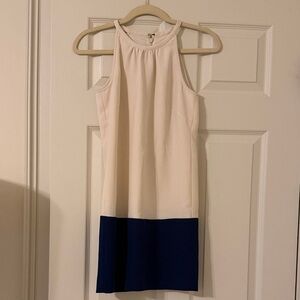 Elegant Cream and Navy Sleeveless Dress